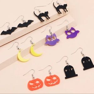 Acrylic Bat Cat Owl Moon Pumpkin Earrings 6 Pairs